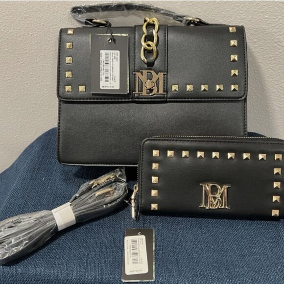 Badgley Mischka Black Studded Crossbody and Wallet New with Tags - Picture 4 of 4